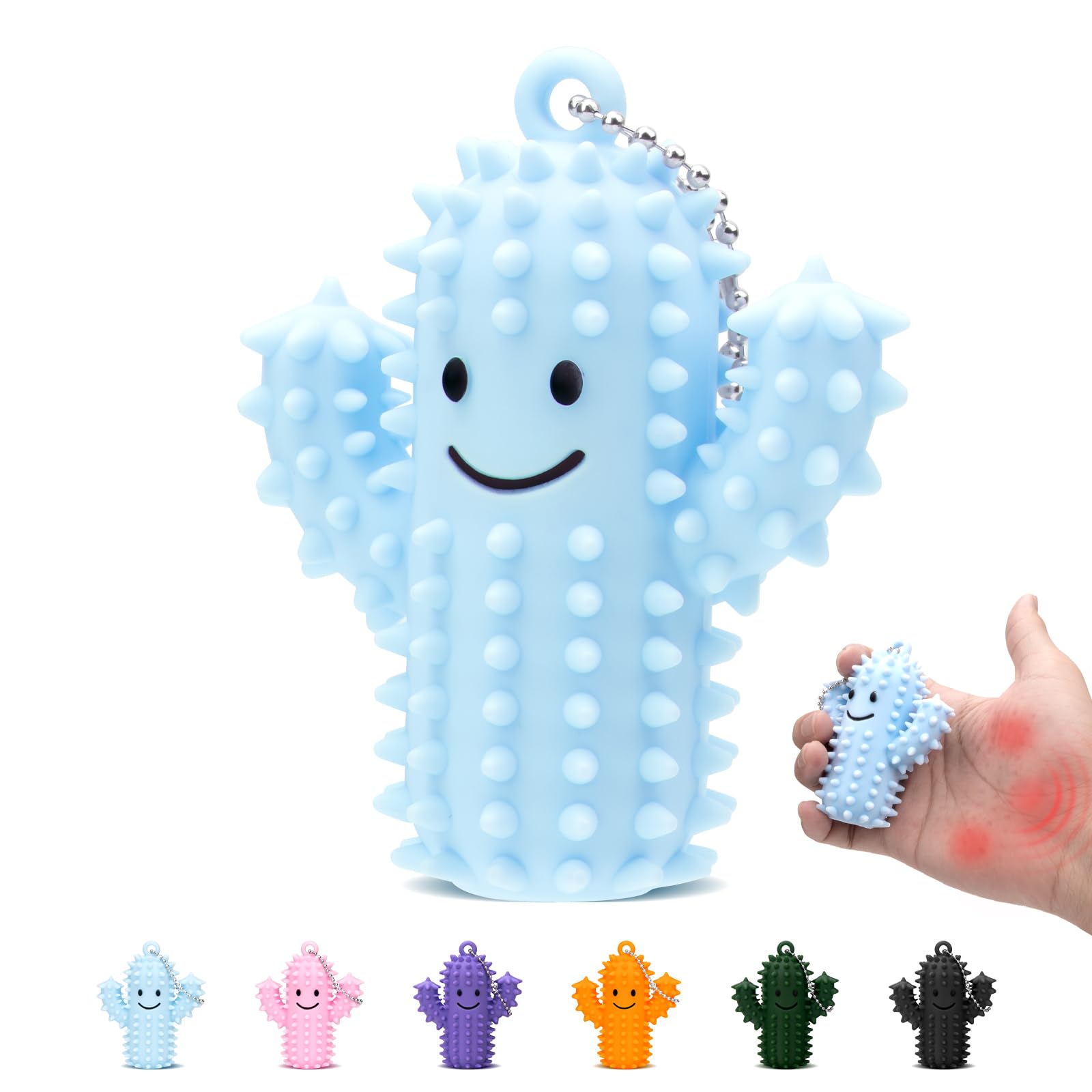 Tizuxa Little Ouchies Pain Fidget, Silicone Cactus Pain Stim Tool Fidget Toy for Adults, Pain Stimming Fidget, Spiky Grippie Stim Keychain for Hard Spiky Sensory Toys Anxiety Relief Fun Gifts, Blue