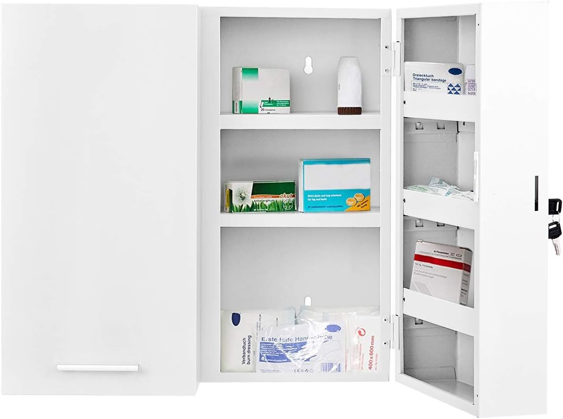 Costway Steel Medicine Cabinet Wall Mounted Lockable First Aid Cupboard Box Storage Shelf With 180 Opening Doors 14 Compartments 2 Keys 53 X 53 X 20 Cm Amazon Co Uk Kitchen Home