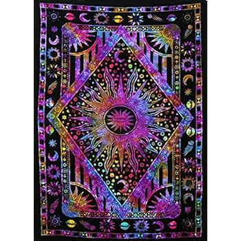 ANJANIYA Christmas Choice Burning Sun Tie Dye Tapestry, Celestial Sun Moon Planet Bohemian Poster Tapestry Wall Hanging Boho Tapestry Hippie Hippy Tapestry Beach Coverlet (Purple Multi, 30