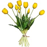 Kainonnan 10 Pcs Fake Tulips Tulips Artificial Flowers Real Touch Fake Flowers Artificial Flower Bouquet for Home Table Party Wedding Decoration(Yellow)