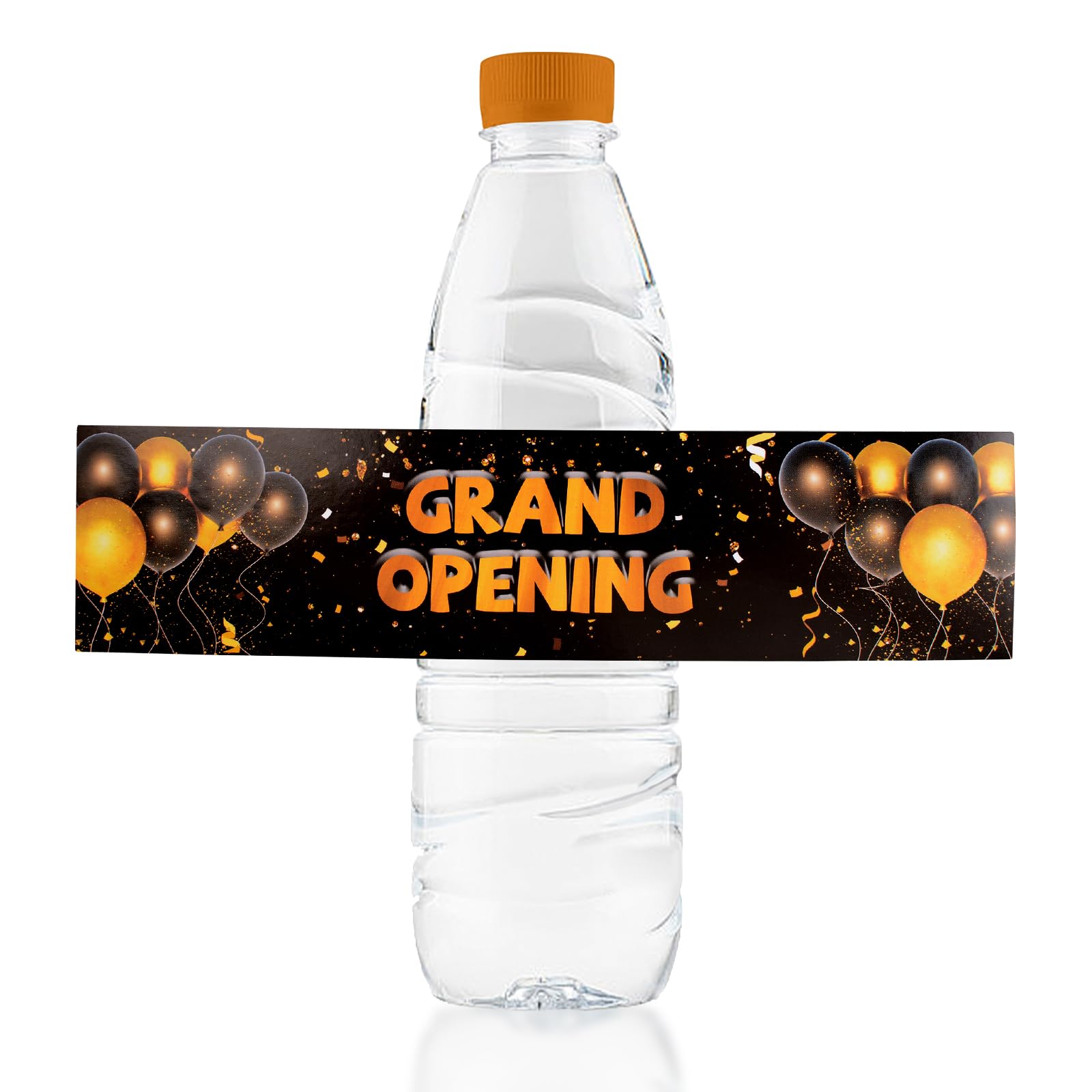 URROMA Grand Opening Water Bottle Labels, 50 Pieces Gold and Black Opening Ceremony Bottle Wraps for Anniversaries Party Company Hotel Open A business