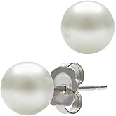 Belacqua AAA Quality Cultured Freshwater Button Pearl Stud Earriings in 14K White Gold, Pink,Black or White Color, Size - 5.5-10.5mm, Push Back - Clasp, Real Pearl Jewelry for Women, Gift Box Included