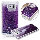 Galaxy S7 Edge Funny Case, Pansonite 3D Creative Design Flowing Liquid Shiny Bling Sparkle Stars Glitter Star Transparent Quicksand Hard Case Cover for Samsung Galaxy S7 Edge (Purple)