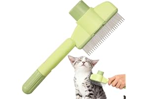 MeowAroma Dogs and Cats Comb with Release Button, Pet Hair Removal Tools with Safe Stainless Steel Teeth for Deshedding, Cat Grooming Supplies for Long/Short Hair, Cat Brush for Shedding, Green