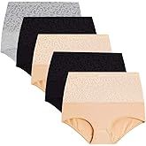 YaShaer Women's Briefs Underwear Cotton High Waist Tummy Control Panties Jacquard Ladies Panty 5 Pack