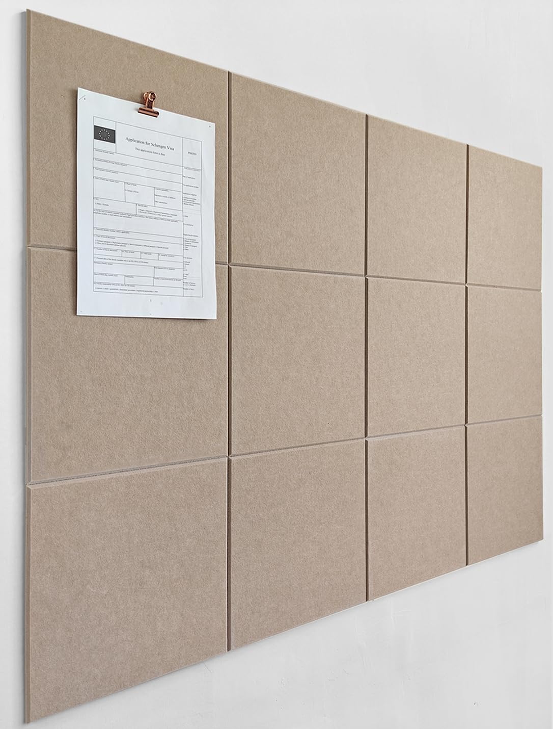 Photo 1 of Large Cork Board Alternative - 12-Pack Felt Wall Tiles with Safe Removable Adhesive Tabs, Cork Wall Tiles Bulletin Board Home Office Essentials - Camel