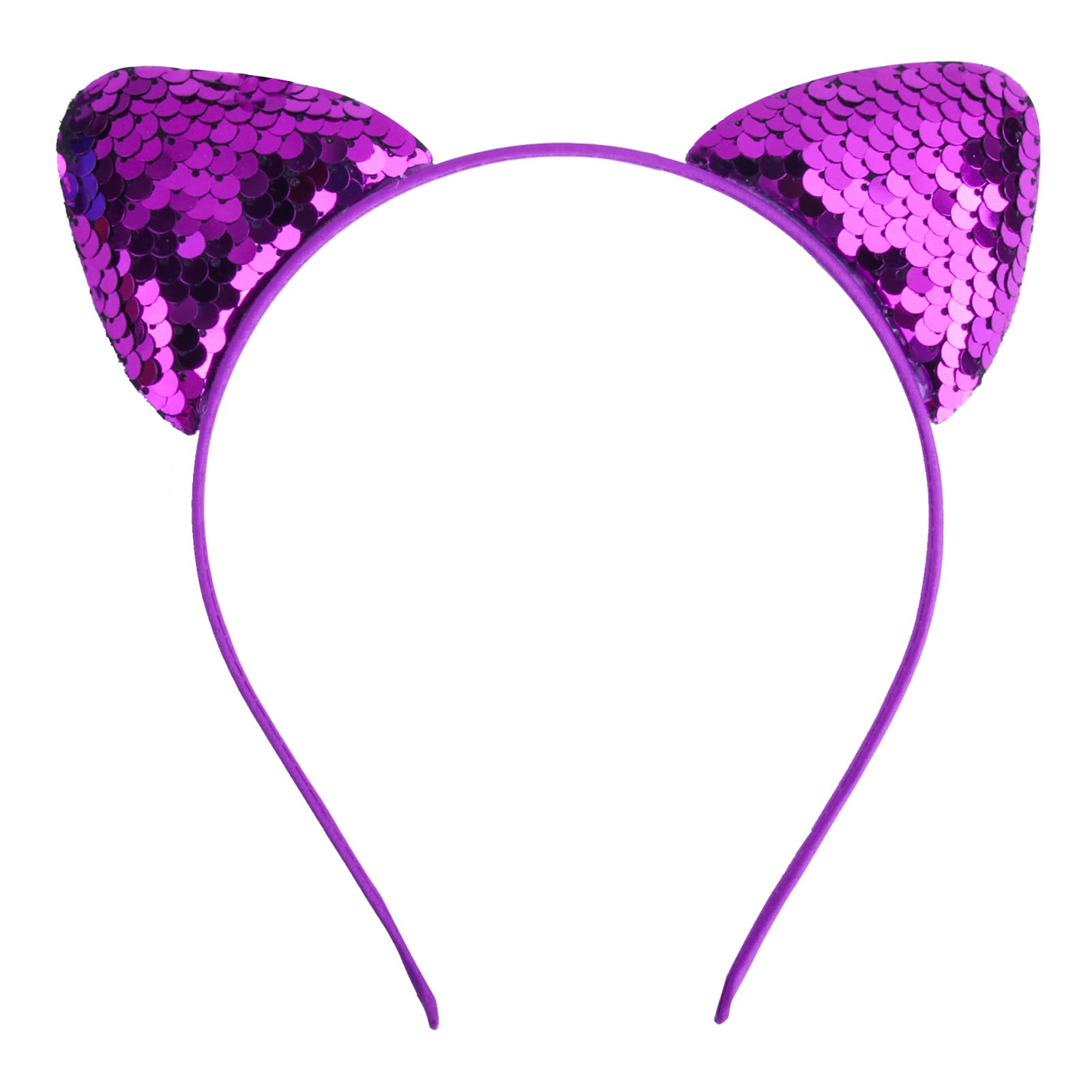 Blausky Pack of 2 Sequin Cat Headband, Cute Ears, Headband, Reversible Fish Scale Sequins, Shiny Hair Bands, Headbands with Cat Ears for Women, Daily Wear, Deep Purple