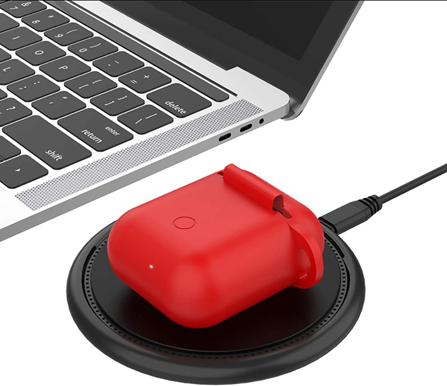 Wireless Charging Case for Airpods,Uverbon Wireless Charging Cover, for Airpods Silicone Protective Carrying Case Compatible with Qi Wireless Charger (Red)