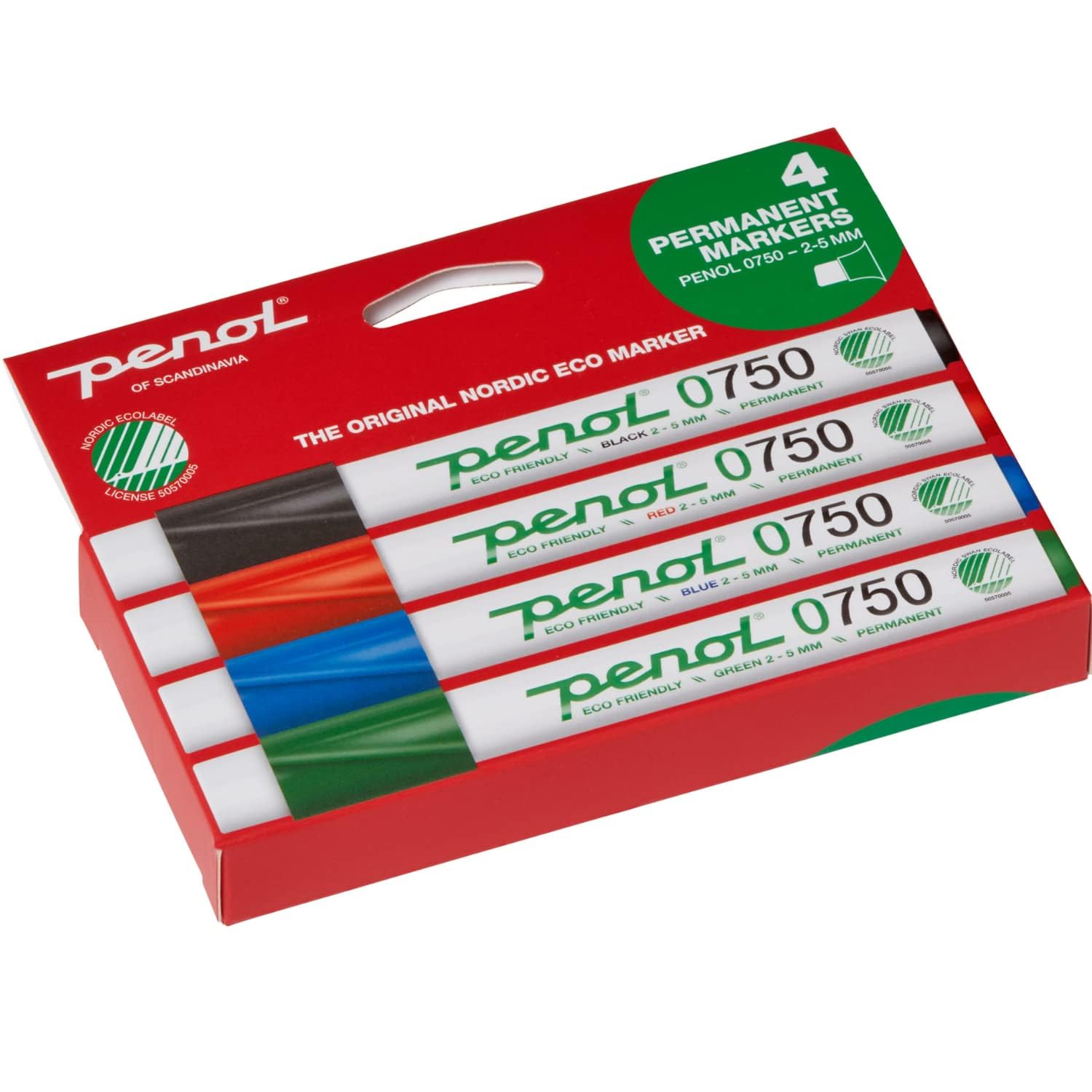 PENOL Permanent Marker Pens, 4 Chisel Tip Colored Markers with Nordic Swan Ecolabel, Quick Dry and Fade Resistant Ink Based on Alcohol | Markers for Artwork