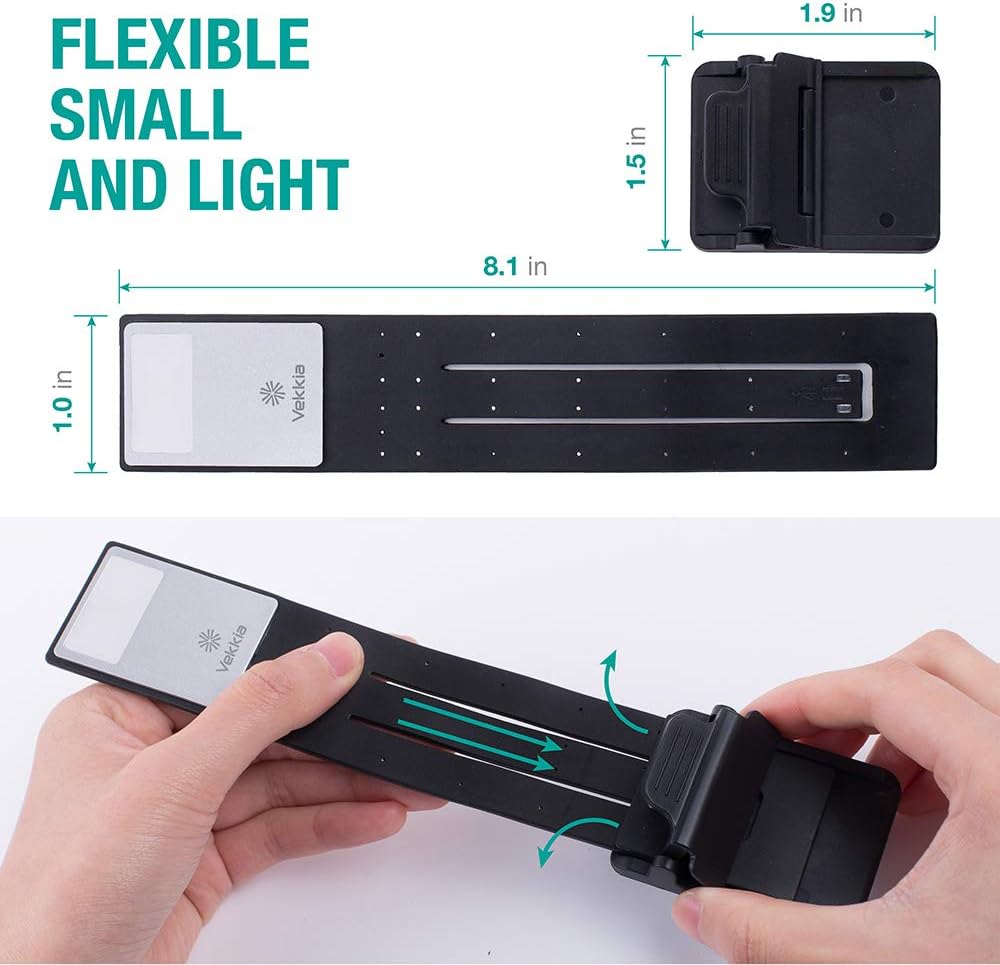 Vekkia Bookmark Book Light, Clip on Reading Lights for Books in Bed, Infinite Brightness Levels, Soft Light Easy for Eyes, Built-in USB Cable Easy Charge. Perfect for Avid Readers - - 