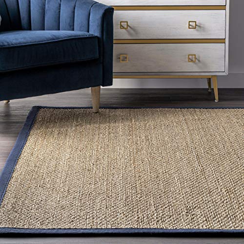 nuLOOM Elijah Natural Seagrass Farmhouse Area Rug, 6' x 9', Navy