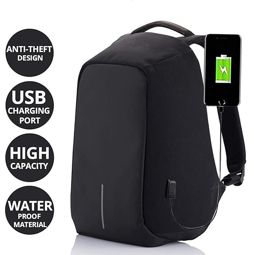 MOMS GADGETS Anti-Theft Laptop Backpack/Laptop Bag/College Bag/School Bag/Casual Backpacks/Bags & Backpacks/USB Bag/Smart Bag/Travel Bag/with USB Charging Port (Color-Black)
