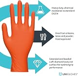 Unigloves PRO.TECT Orange HD Nitrile Gloves Large Box of 100 Powder Free view 2