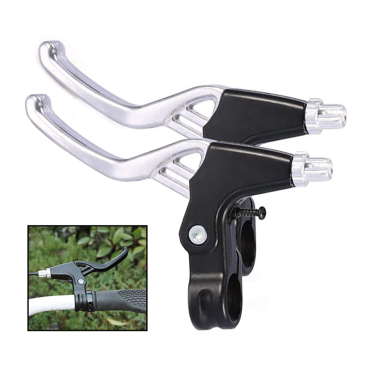 TheStriven A Pair of Bicycle Brake Handles Universal Aluminum Alloy Bicycle Brake Levers Hand Brakes Mountain Road Bike Brake Lever Bicycle Brake Level Handles for Bikes, Folding Bike, BMX (Silver)