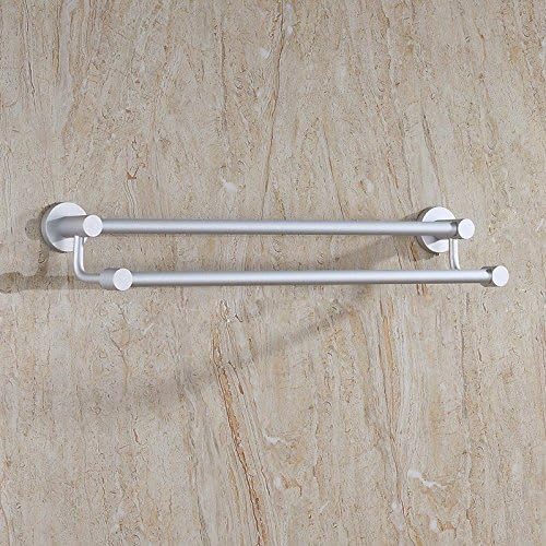 1Pcs Towel Racks Wall-Mounted Double Bar Wall Mounted Bathroom Towel Rail Hanger Shelf Holder Bathroom Accessories Silver White Space Aluminium Length 60cm