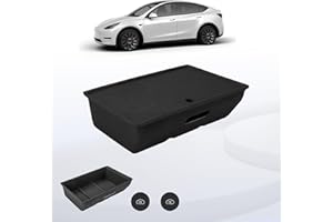KropBom 1PCS 2020-2023 2024 Under Seat Storage Box Organizer with Lid for Tesla Model Y Accessories, Felt Texture Hidden Storage Tray Bins Box for Organizing Fit Tesla Model Y