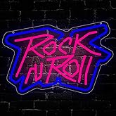 Rock and Roll Neon Sign, Live Music Led Neon Light for Wall Decor Dimmable Light Up Sign for Bedroom Music Studio Rec Room Bar Party Decor Birthday Gift USB Powered(15.8"*11.1")