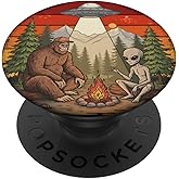 Bigfoot and Alien UFO Campfire Retro PopSockets Adhesive PopGrip