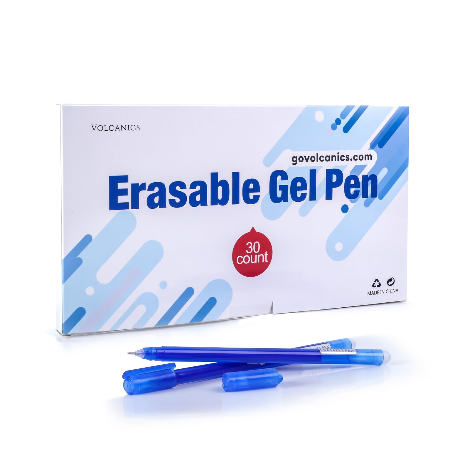 Volcanics Erasable Gel Pens 30 Pack Blue 0.5 mm Thin Pens for notes, Smooth Writing & Easy Erasing Ideal for School, Office, and Home Use Smudge Free