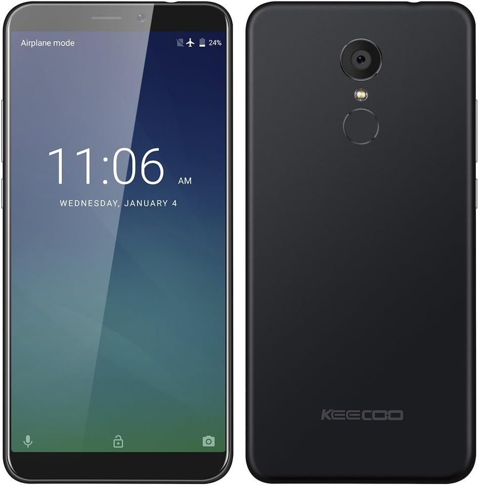 KEECOO P11 4G Smartphone Unlocked with 5.7 Inch HD IPS Screen(18:9), Android 7.0, 2GB RAM+16GB ROM, Quad Core MTK6737, Dual SIM, Camera 8MP+5MP, 3050mAh, Fingerprint Mobile Phones (Black)
