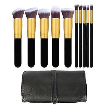 Allin Exporters Makeup Brushes With Bag for Face And Eye Cosmetics Premium Synthetic Hair (10 PCS)