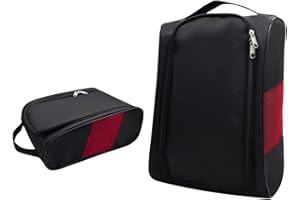 SUAETIAI Outdoor Golf Shoe Bag, Zippered Sports Shoe Carrier Tote with Ventilation, Portable Waterproof Travel Shoes Bags for Golf, Sports and Travel - Black (Red- 2 pack)