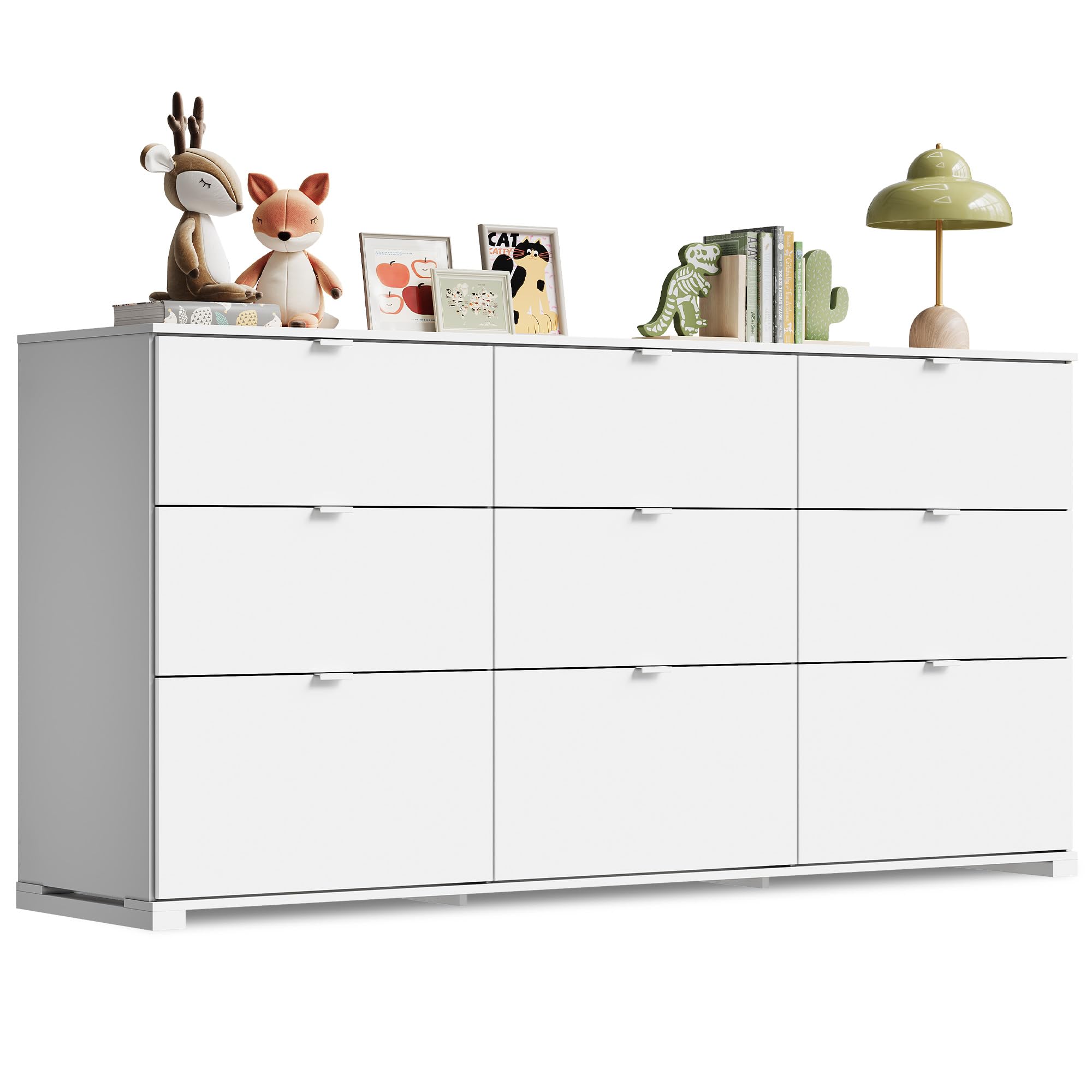WLIVE 9 Drawer Dresser for Bedroom, 63" Wide White Drawers Large Wood Chest of Drawers Organize, Modern Dresser for TV Stand, Living Room Office, Hallway, Ball Bearing Slide