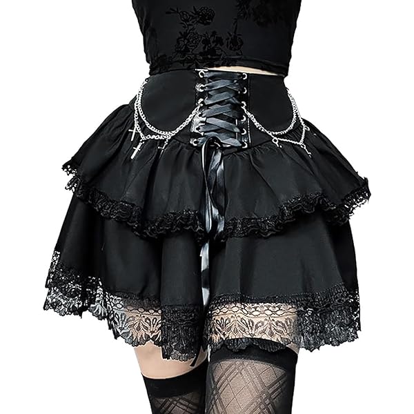Amazon.com: FEOYA Gothic Pleated Skirt for Women Lace