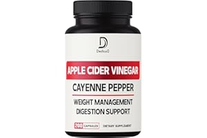 DEDICAD 12in1 Apple Cider Vinegar Supplements - 200 Capsules with Cayenne Pepper, Grape Seed, Berberine HCl & More - Support Digestive, Weight Management, Immune Systems, Energy Production & Heart Health