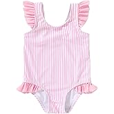 Tiny Cutey Toddler Girl Swimsuit Ruffled Stripe Sleeveless Swimwear One-Piece Baby Girl Bathing Suits