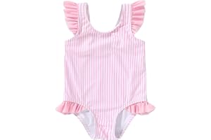 Tiny Cutey Toddler Girl Swimsuit Ruffled Stripe Sleeveless Swimwear One-Piece Baby Girl Bathing Suits