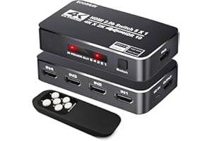 KOOPMAN-TECH 4K HDR HDMI Switch, Koopman 5 Ports 4K 60Hz HDMI 2.0 Switcher Selector with IR Remote, Supports Ultra HD Dolby Vision, High Speed (Max to 18.5Gbps), HDR10, HDCP 2.2 & 3D