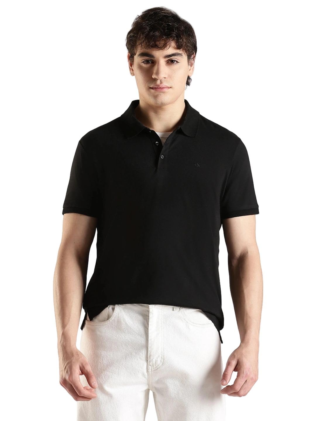 Calvin Klein Men's Smooth Cotton Monogram Logo Polo Shirt Black Image