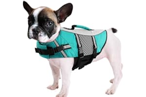Queenmore Dog Life Jacket Swimming Vest Small Medium Dogs Neoprene Boating Life Preserver Lightweight Reflective Cat Puppy Kayaking Lifesaver for French Bulldog,Yorkie Terrier,Bichon(Peacock Green,S)