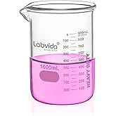 Labvida Heavy Duty Glass Beakers, Vol.1000ml, Thick-Walled, 3.3 Boro Griffin Low Form with Double Scale Printed Graduation fo