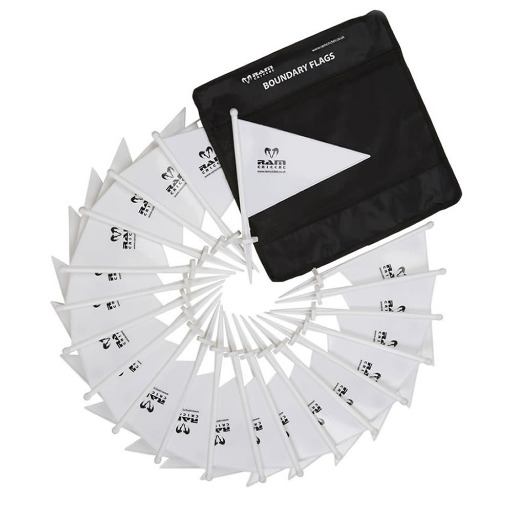 RAM Cricket Boundary Flags - Pack of 20 White Polypropylene Pitch Boundary Markers with Storage Bag