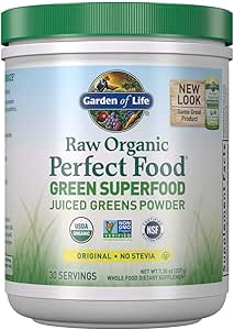 Garden of Life Raw Organic Perfect Food Green Superfood Juiced Greens Powder - Original Stevia-Free, 30 Servings, Non-GMO, Gluten Free Whole Food Dietary Supplement, Alkalize, Detoxify, Energize
