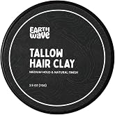 Earth Wave All Natural Tallow Hair Clay for Men &amp; Women &ndash; Medium Hold Matte Finish Styling Pomade, Made with Grass-Fed Tallow &amp; Natural Ingredients, Supports Healthy Hair &amp; Scalp, Made in USA, 2.5 oz