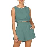Trendy Queen Womens Summer 2 Piece Outfits Short Sets Matching Sleeveless Tank Top High Waisted Shorts with Pockets