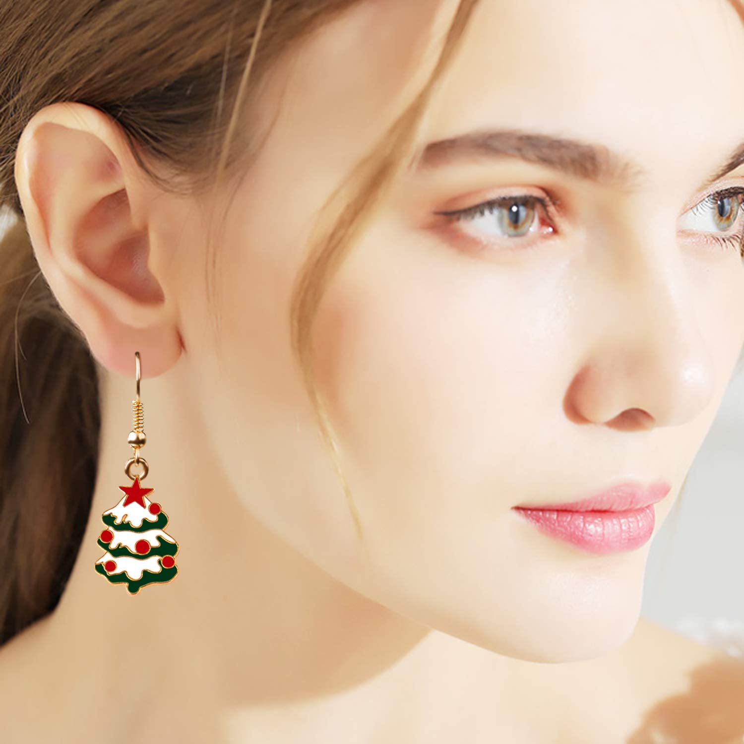 Christmas Earrings Set gifts for Womens Girls Thanksgiving Xmas Jewelry Snowman Hand Sock Santa Claus Christmas Tree Bell Drop Dangle Earrings Holiday Jewelry
