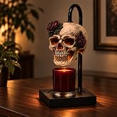 FENNCREW Skull Rose Candle Warmer Lamp, Hand-Painted Gothic Decor | Hand-Painted Skull & Rose Design, Adjustable Height, 4-Level Dimmer & Timer, Flameless Warming, Halloween Goth Home Decor