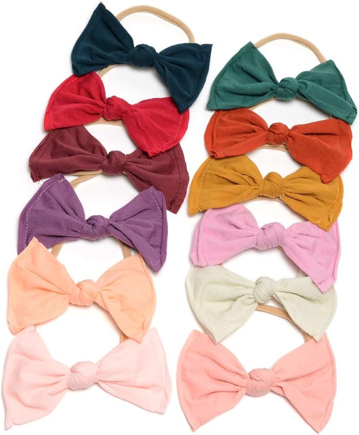 Nylon Topknot Headband Round Bun Head Wrap Soft Turban for Baby Pack of 12pcs