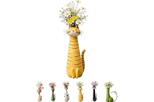 Handcrafted Quirky Cat Vase Whimsical Ceramic Cat Flower Vase - Cute Cat Shaped Flower Vase for Small Flowers Desk Shelf Deco
