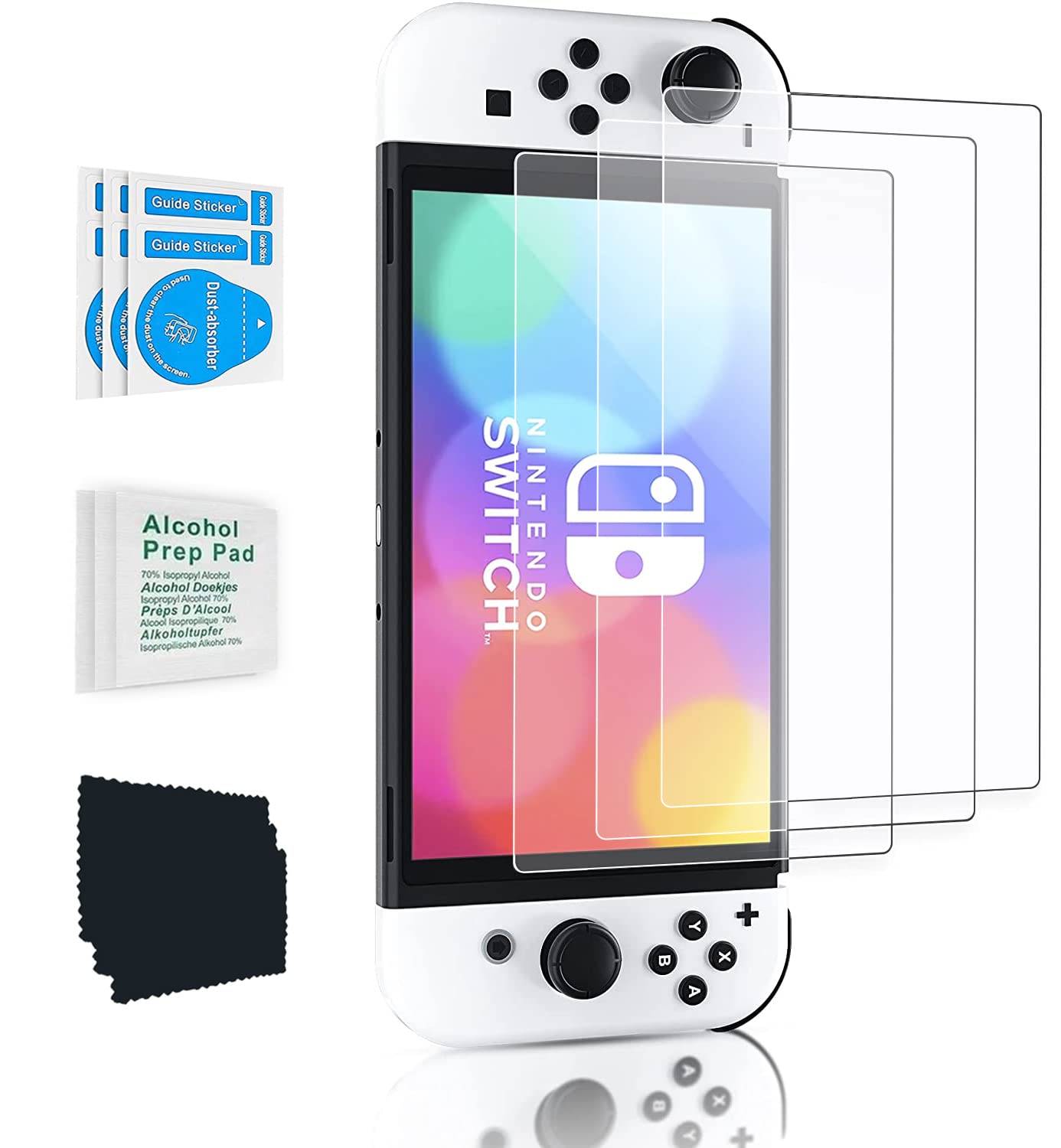 Mumba 3 Pack Screen Protector for Nintendo Switch OLED, 9H Tempered Glass Film，Anti Scratch Bubble Free, Easy-Install, Scratch and Crack Resistant