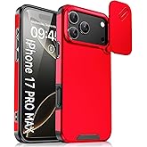 Luhuanx for iPhone 17 Pro Max Case,with Slide Camera Lens Cover+Camera Protector,Heavy Duty Shockproof Military Grade Protective Phone Cases,Red