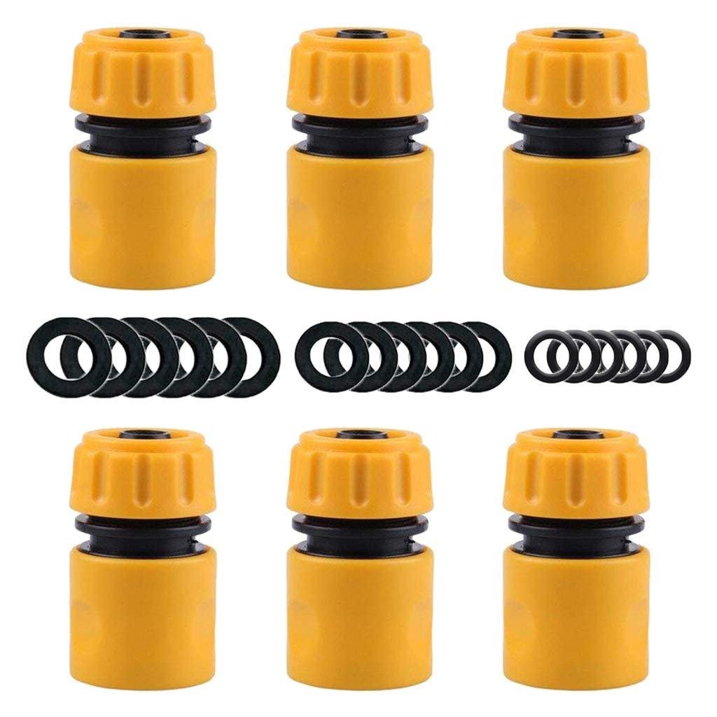 YAAVAAW 6 Pack Hose Connector - Hose Pipe Quick Connect Fitting for 1/2 inch Hosepipe Tap End Quick Connector (Comes with 18pcs Replacing Seals Washers)