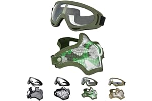 Outgeek Airsoft Half Face Mask Steel Mesh and Goggles Set for Halloween and Xmas