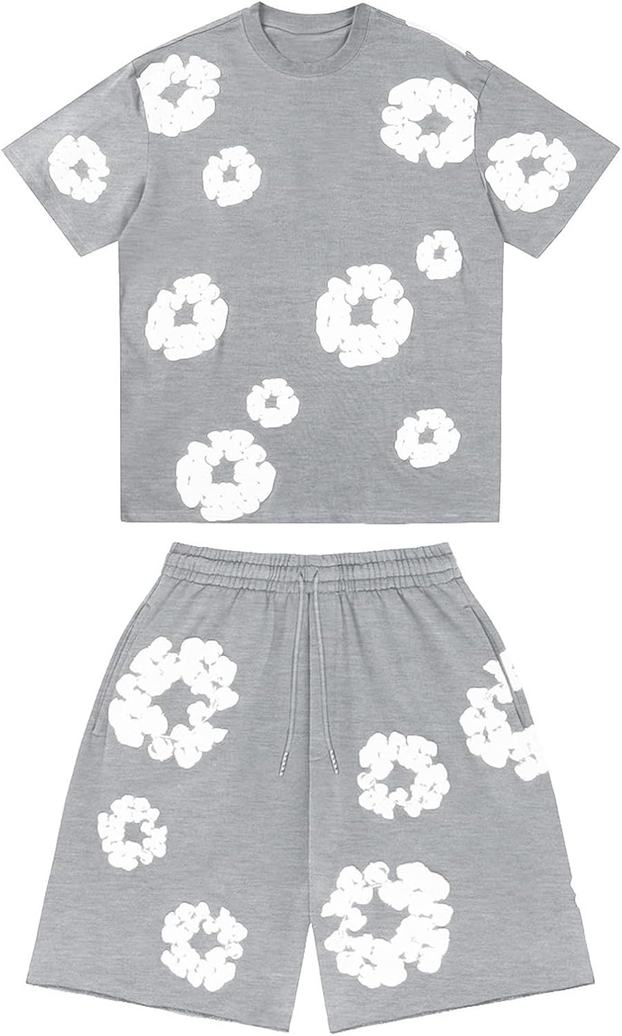 Men Women Tracksuit Set Casual Oversized Short Sleeves Tops and Shorts Vintage Kapok Printed Hip Hop Streewear