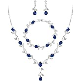 EVER FAITH Bridal Cubic Zirconia Jewelry Sets for Women, White Simulated Pearl Leaf Vine Pendant Wedding Party Necklace Earrings Set for Bridesmaid Bride