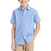 NUMYEAN Boys Short Sleeve Button Down Dress Shirts School Uniform Oxford Shirt Size 7-14 Years